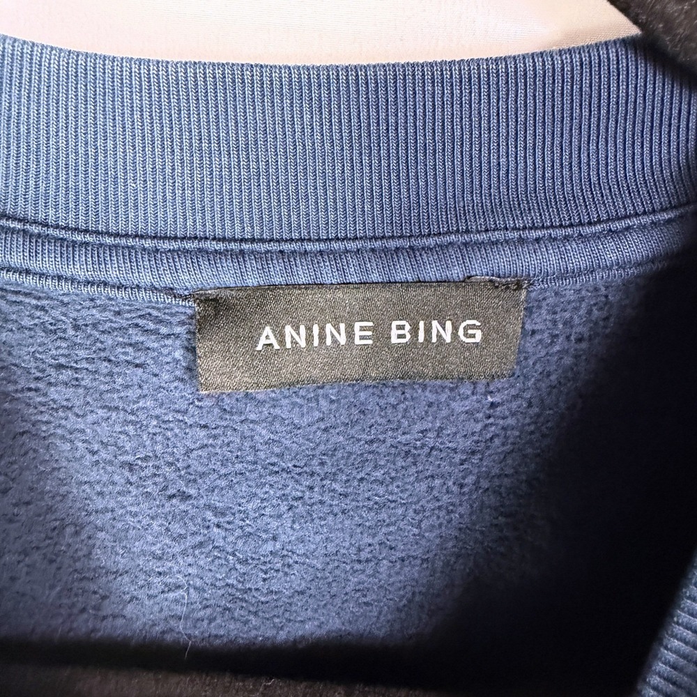 Anine Bing Miles Sweatshirt Navy Blue Chenille AB Patch Varsity Womens Sz S - Picture 7 of 10